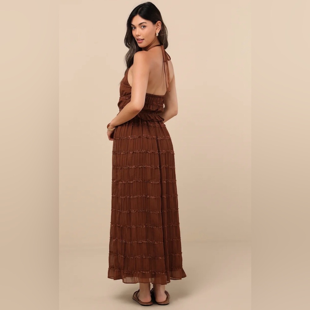 Lulu's Brown Smocked Waist Maxi Dress Size Small